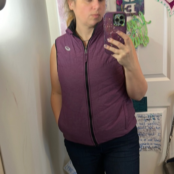 Asics Jackets & Blazers - ASICS LOGO PURPLE VEST QUILTED PUFFER FLEECE LINED BLACK S SMALL NOSIZE TAG EUC